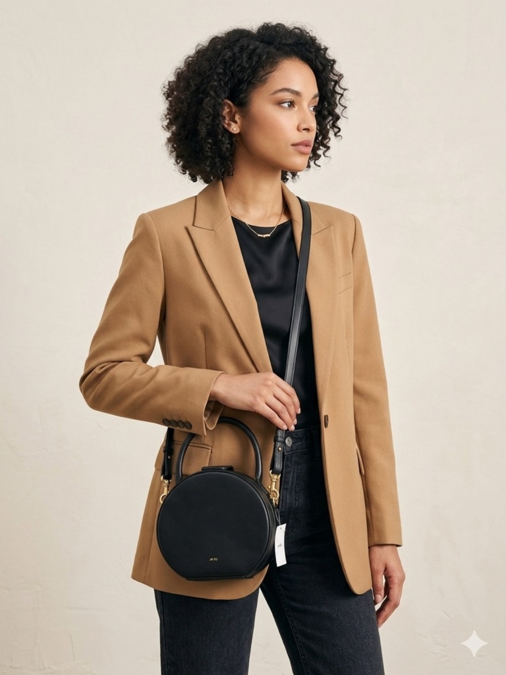 JW PEI Black Round Crossbody Bag Vegan Leather Top Handle Circular Purse